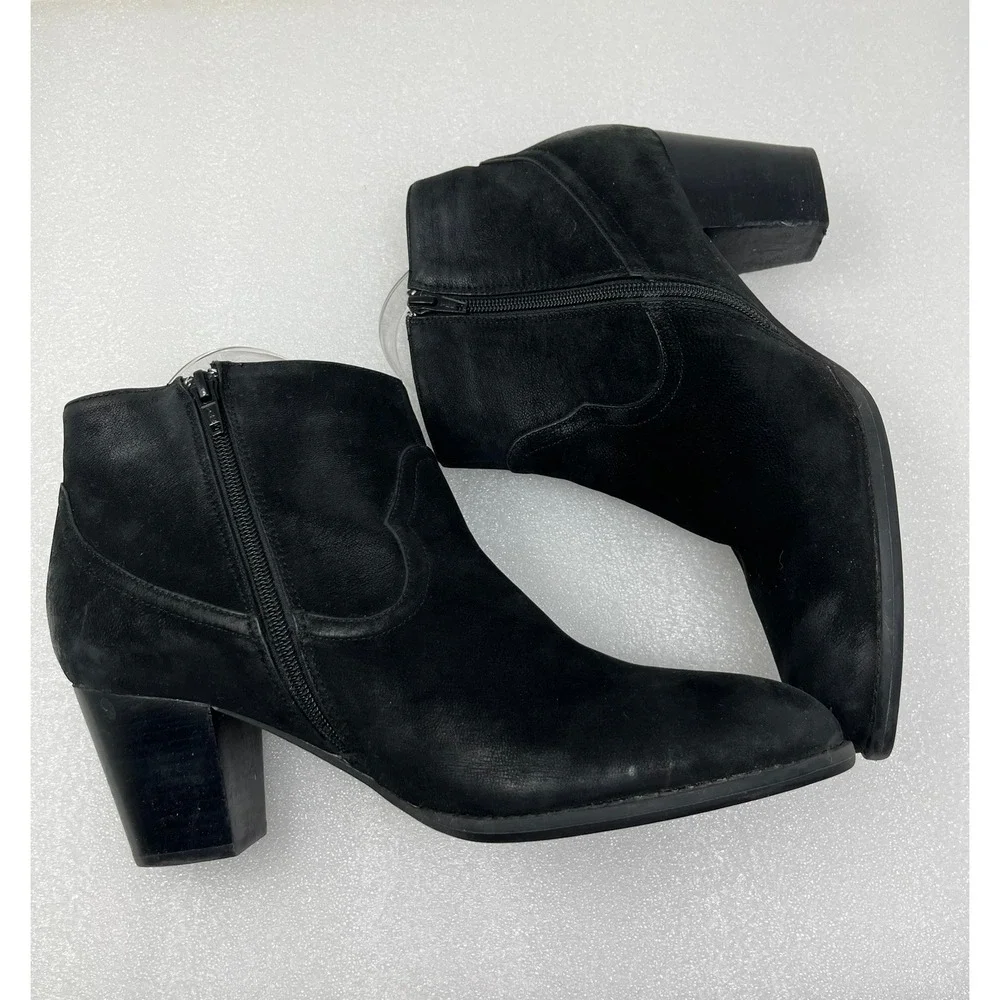 Vionic Windom Womens Size 11 Black Suede Western Ankle Boots Side Zip Block Heel
